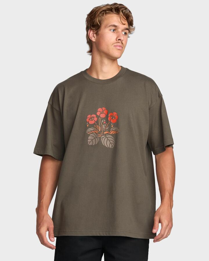 Image of a model wearing Tops. Productname: Billabong - Mens Icons T-Shirt - Brown - in Brown colour by brand - Billabong