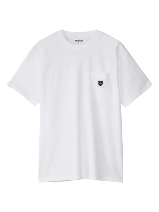 Image of a model wearing Tops. Productname: Carhartt Wip Pocket Heart T-Shirt in White/Black colour by brand - Carhartt Wip