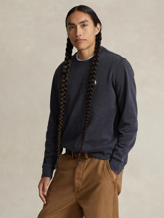 Image of a model wearing Outerwear. Productname: Polo Ralph Lauren Loopback Terry Sweatshirt in Faded Black colour by brand - Polo Ralph Lauren