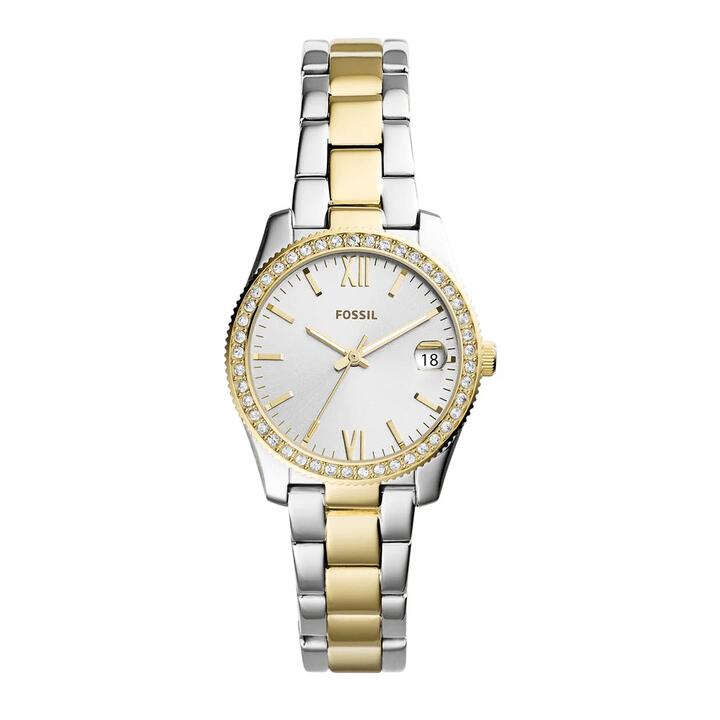 Image of Watches. Productname: Fossil Scarlette Mini Three-Hand Date Two-Tone Stainless Steel Watch ES4319 in Watch colour by brand - Fossil