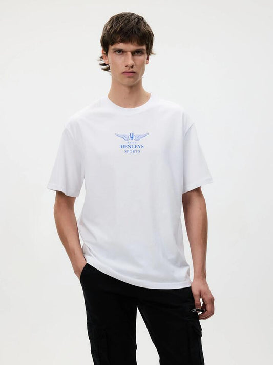 Image of a model wearing Tops. Productname: Henleys Recreation Tee in White colour by brand - Henleys