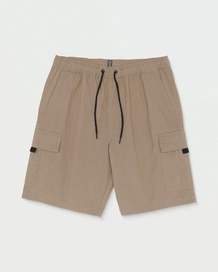 Image of a model wearing Shorts. Product name - Volcom Mens March Hybrid 20" Cargo Shorts Brindle in Brindle colour by brand - Volcom