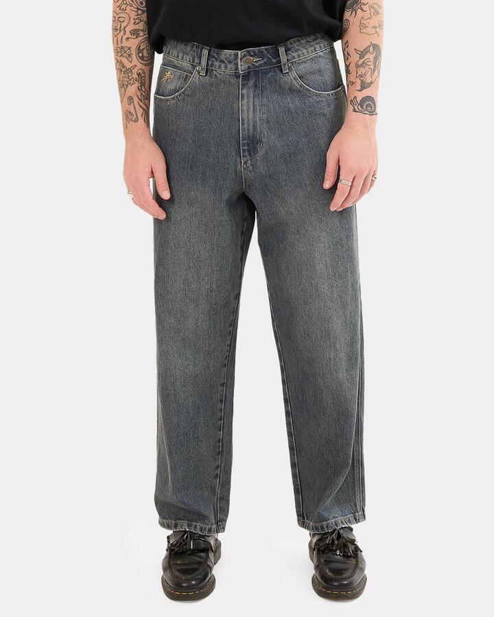 Image of Jeans. Productname: Worship - Mens Heavy Heart Big Lounger Denim Jeans - Blasted Blue - in Blasted Blue colour by brand - Worship
