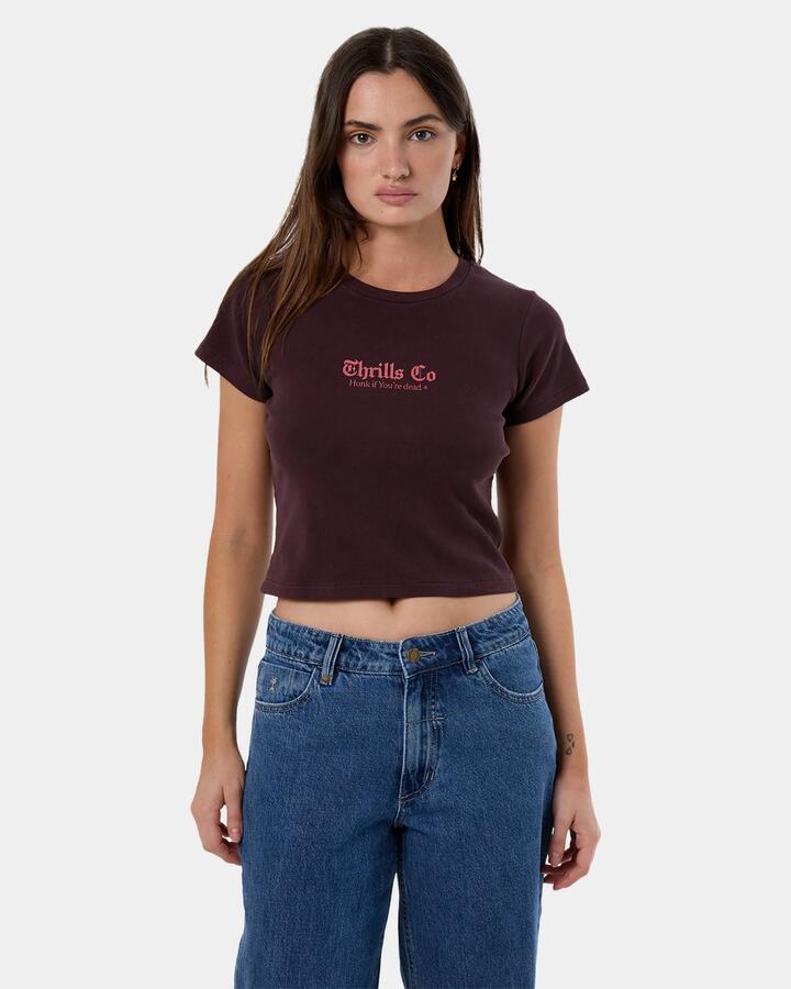 Image of T-Shirts. Product name - Thrills Womens Lightern Up Mini T-Shirt Deep Plum in Deep Plum colour by brand - Thrills