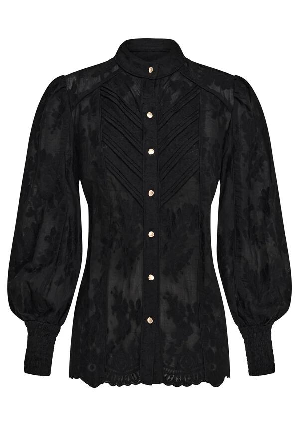 Image of a model wearing Tops. Productname: Edith Lace Blouse in Black colour by brand - MOS The Label