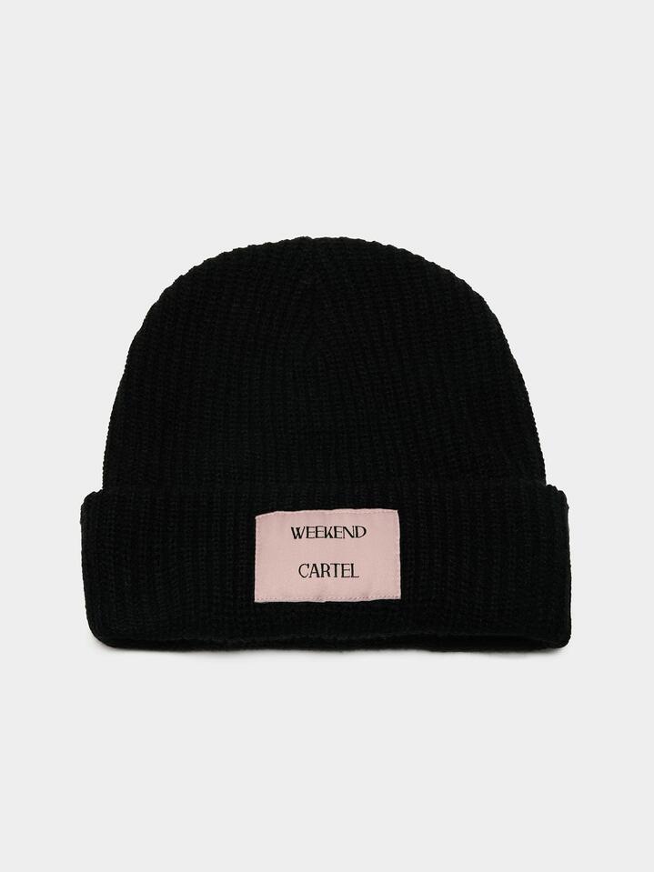 Image of Hats. Productname: Weekend Cartel Patch Beanie ONE SIZE Black in Black colour by brand - Weekend Cartel