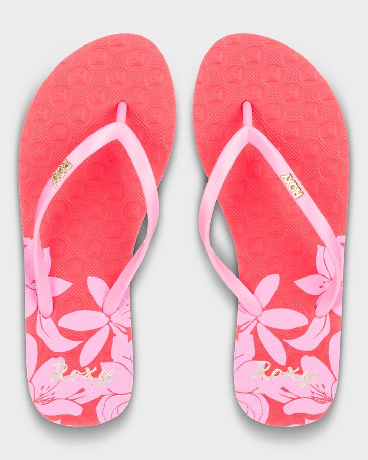 Image of Sandals. Product name - Roxy Womens Viva Printed Thongs Tomato in Tomato colour by brand - Roxy