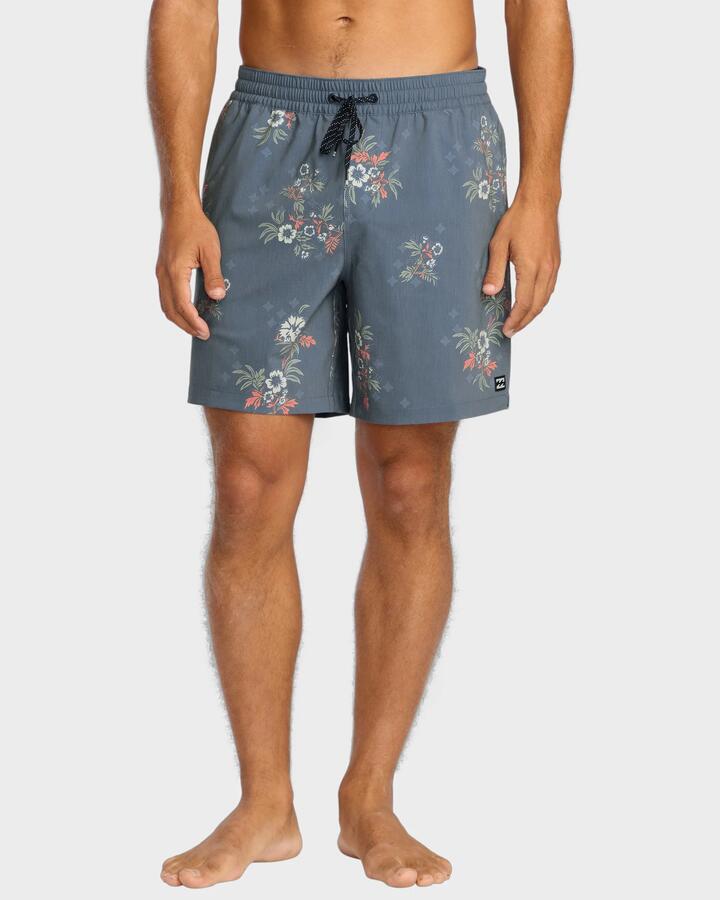Image of a model wearing Shorts. Productname: Billabong Mens Sundays Layback 17" Swim Shorts Steel Blue - in Steel Blue colour by brand - Billabong