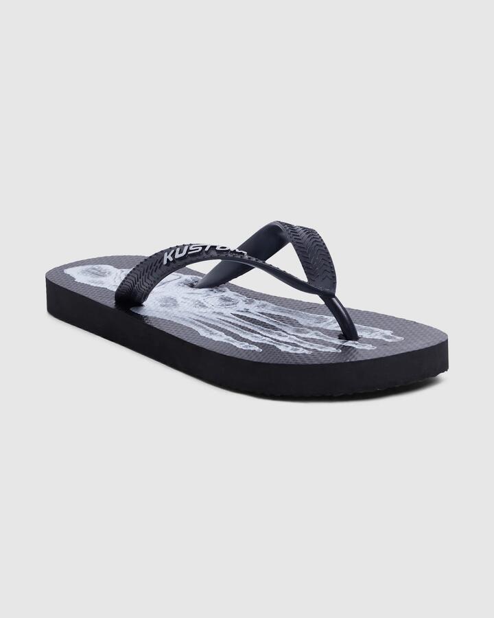 Image of Sandals. Product name - Kustom Mens Blend Skeleton Thongs Black White in Black White colour by brand - Kustom