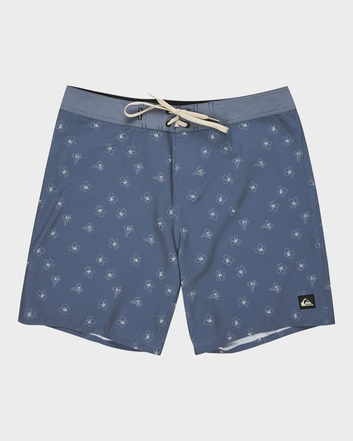Image of Swimwear. Product name - Quiksilver Mens Surfsilk Straight 18" Boardshorts China Blue Mini Dusty Floral in China Blue Mini Dusty Floral colour by brand - Quiksilver