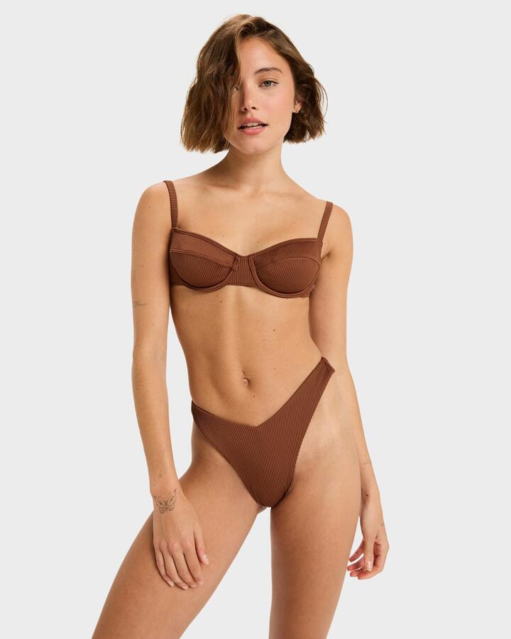 Image of Swimwear. Product name - Roxy Womens Rib Roxy Love Bikini Bottom Tiramisu in Tiramisu colour by brand - Roxy