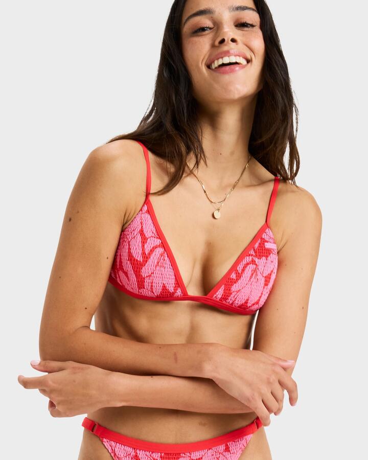 Image of Swimwear. Productname: Roxy - Womens Khloe Mini Fixed Tri Bikini Top - Tomato Klaeido - in Tomato Klaeido colour by brand - Roxy