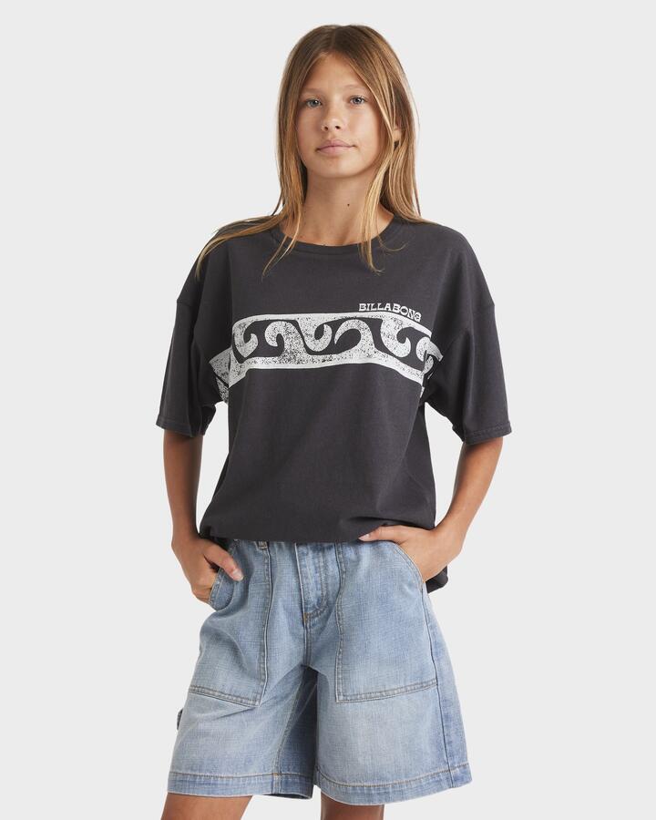 Image of a model wearing Shorts. Productname: Billabong Girls 6-14 Mindy Denim Shorts Water - in Water colour by brand - Billabong