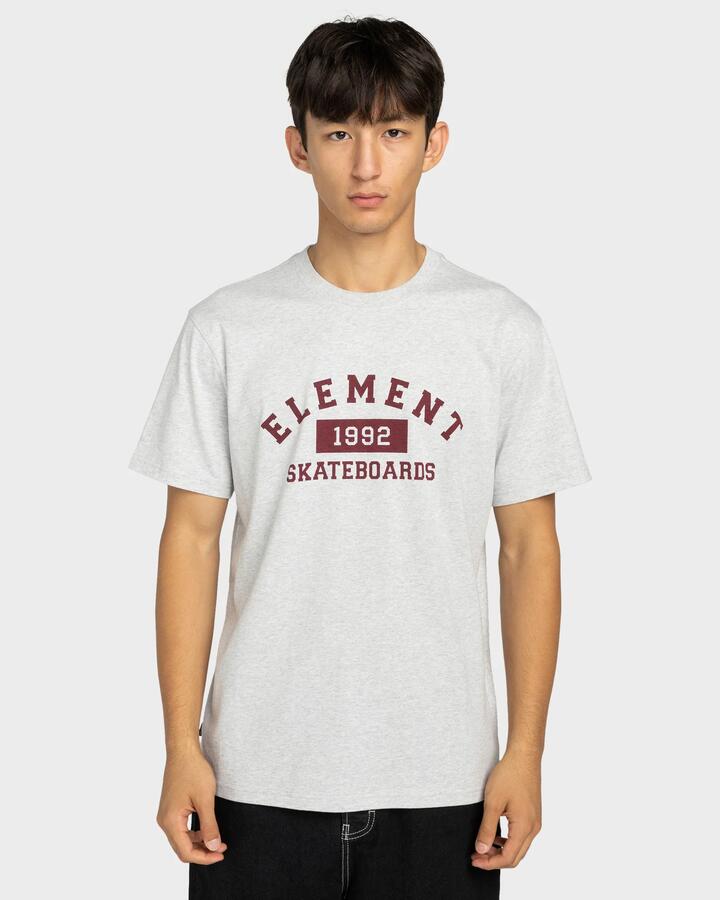 Image of a model wearing Tops. Productname: Element Mens Home Team T-Shirt Mid Grey Heather - in Mid Grey Heather colour by brand - Element