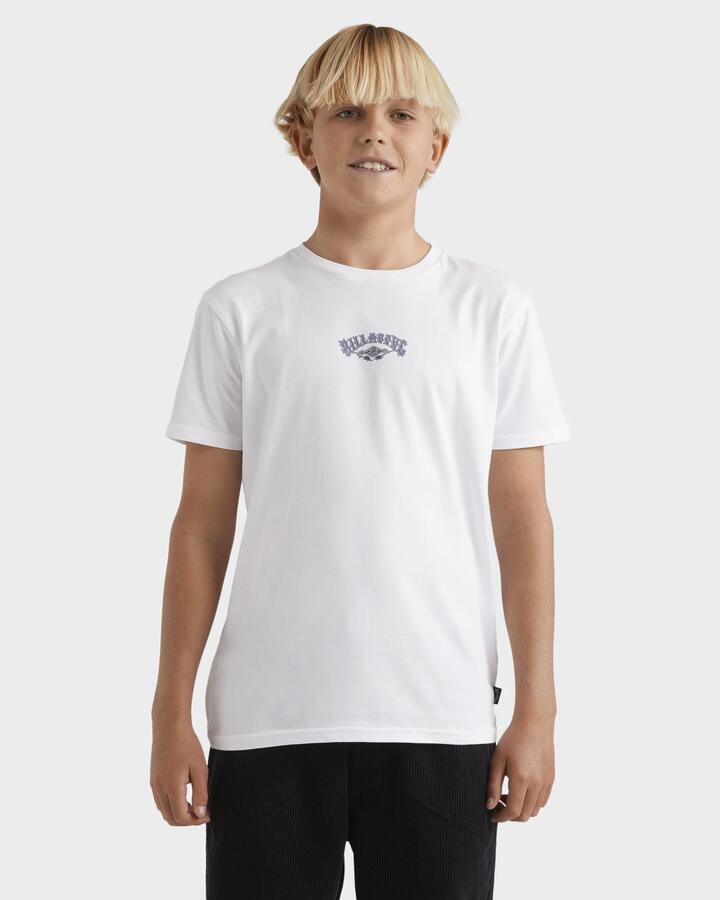 Image of a model wearing Tops. Productname: Billabong Boys 8-16 Rose Arch T-Shirt White - in White colour by brand - Billabong