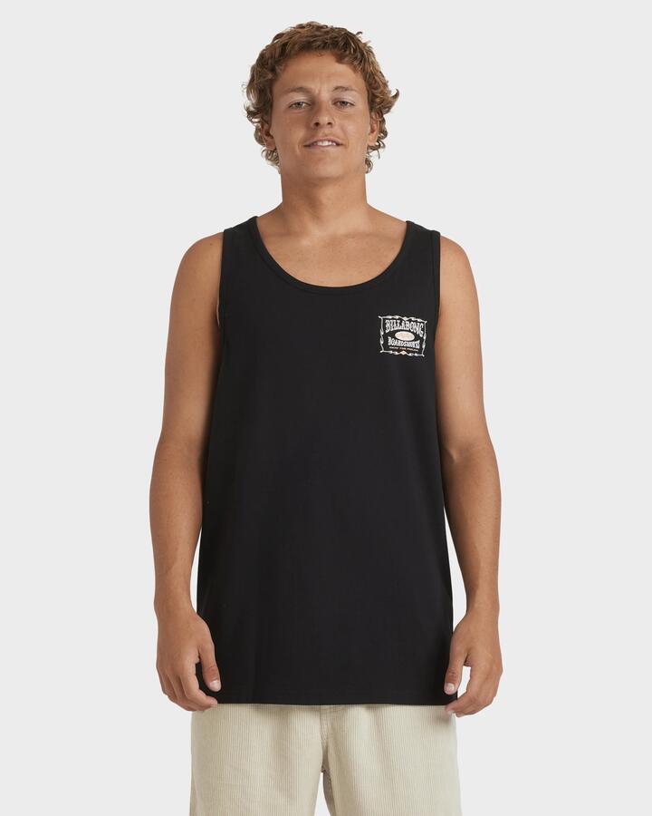 Image of a model wearing Tops. Productname: Billabong Mens Double Spread Tank Top Black - in Black colour by brand - Billabong