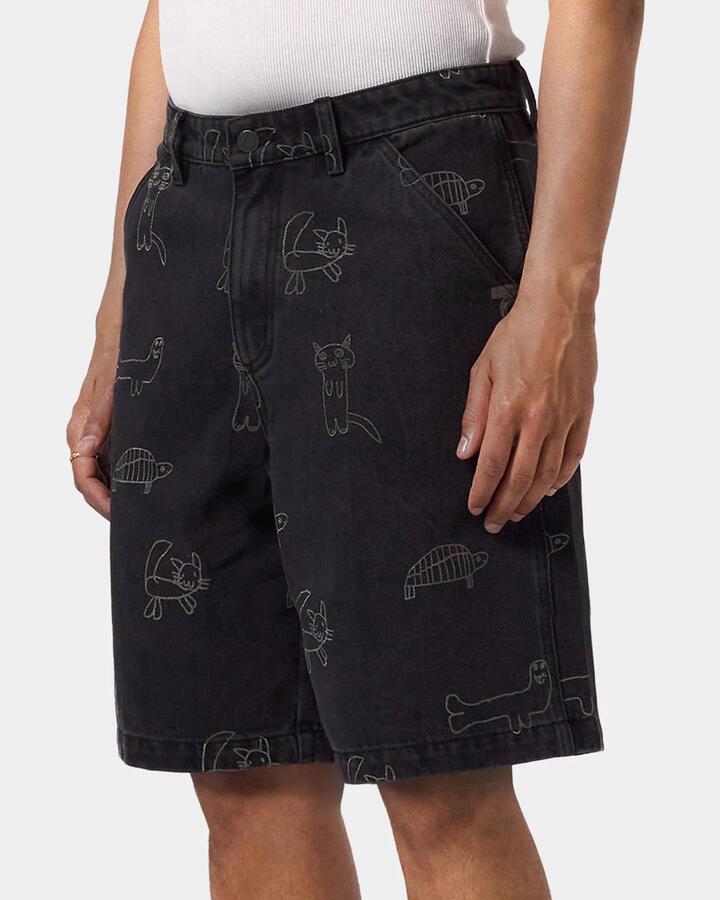 Image of a model wearing Shorts. Productname: Former - Mens Reynolds Yardage 21" Denim Shorts - Washed Black - in Washed Black colour by brand - Former