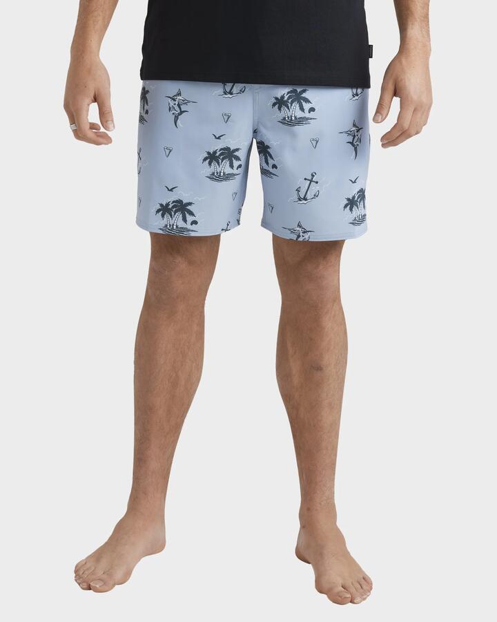 Image of a model wearing Shorts. Product name - Quiksilver Mens Horizon Haze Swim Shorts Ashley Blue in Ashley Blue colour by brand - Quiksilver