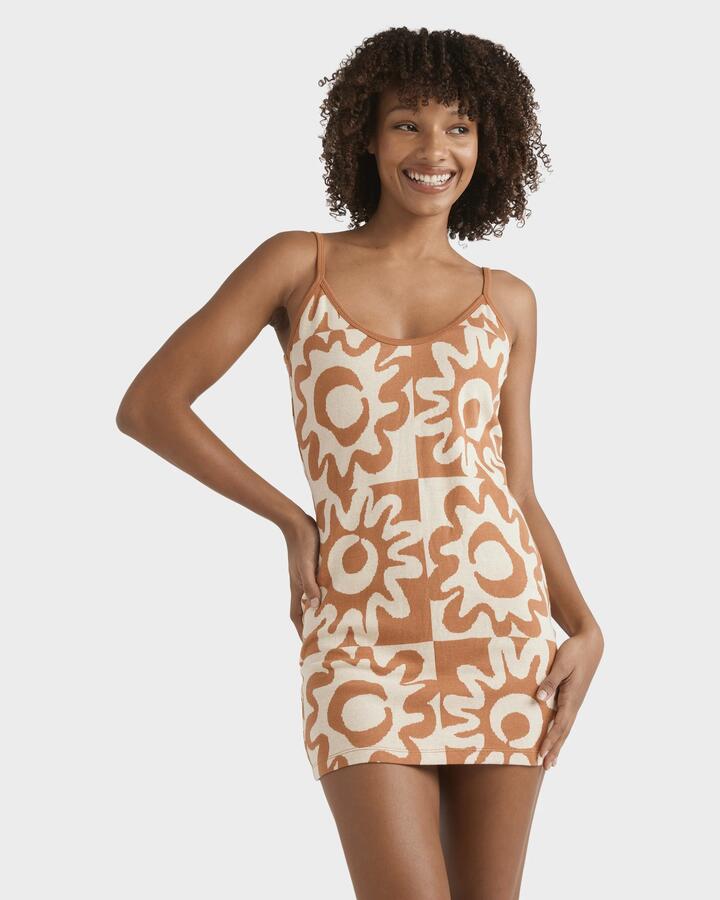 Image of Dresses. Product name - Billabong Womens Lost Waves Mini Dress Sunburnt in Sunburnt colour by brand - Billabong