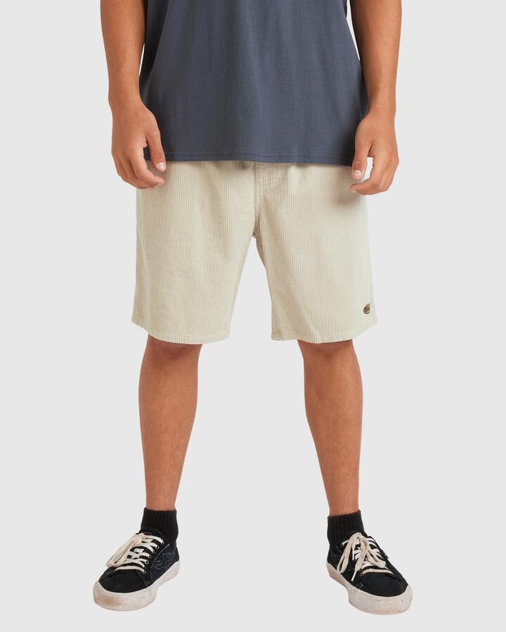 Image of a model wearing Shorts. Product name - Billabong Mens Larry Cord Walkshorts Stone in Stone colour by brand - Billabong