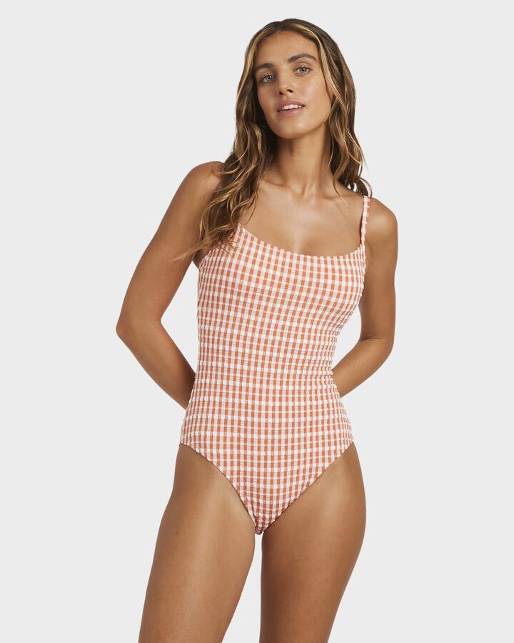 Image of Swimwear. Product name - Billabong Womens Wave Check Mia One Piece Swimsuit Tigerlily in Tigerlily colour by brand - Billabong