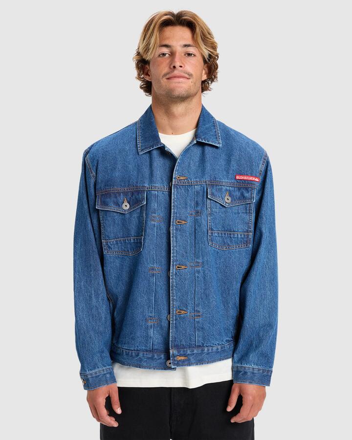 Image of Coats & Jackets. Product name - Quiksilver Mens All Ride Denim Jacket Medium Blue in Medium Blue colour by brand - Quiksilver