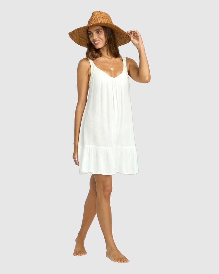 Image of Dresses. Product name - Billabong Womens Beach Vibes Cover-Up Mini Dress Salt Crystal in Salt Crystal colour by brand - Billabong