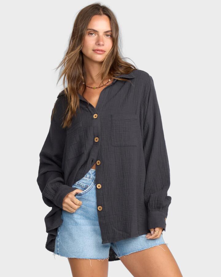 Image of Blouses. Product name - Billabong Womens Swell Blouse Black Sands in Black Sands colour by brand - Billabong