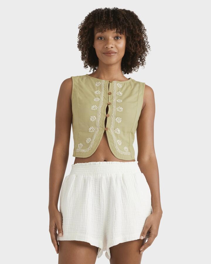 Image of Coats & Jackets. Product name - Billabong Womens Your Crush Vest Light Olive in Light Olive colour by brand - Billabong