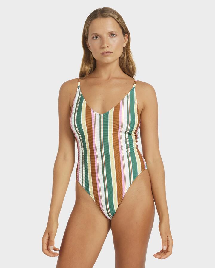 Image of Swimwear. Product name - Roxy Womens Fields V-Neck One Piece Swimsuit Evergreen in Evergreen colour by brand - Roxy