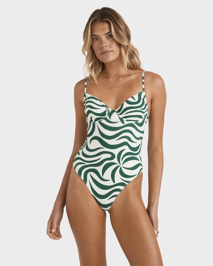 Image of Swimwear. Product name - Billabong Womens All The Waves One Piece Swimsuit Evergreen in Evergreen colour by brand - Billabong