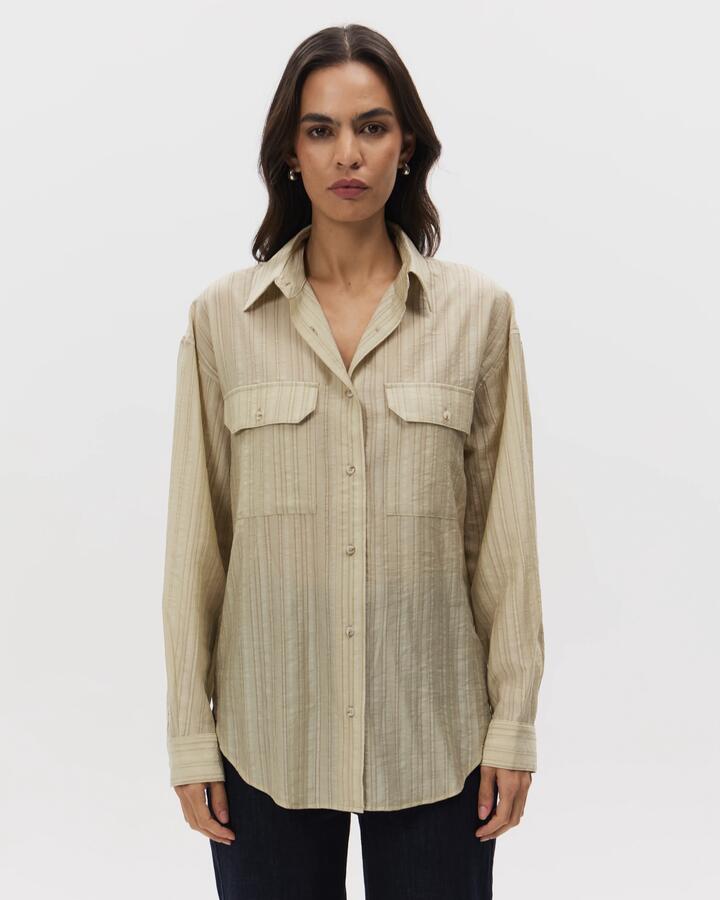Image of a model wearing Tops. Productname: MSE Textured Shirt in Natural colour by brand - MSE