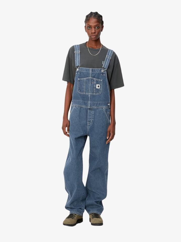 Image of a model wearing Pants. Productname: Carhartt Wip Bib Overall Straight in Blue colour by brand - Carhartt Wip
