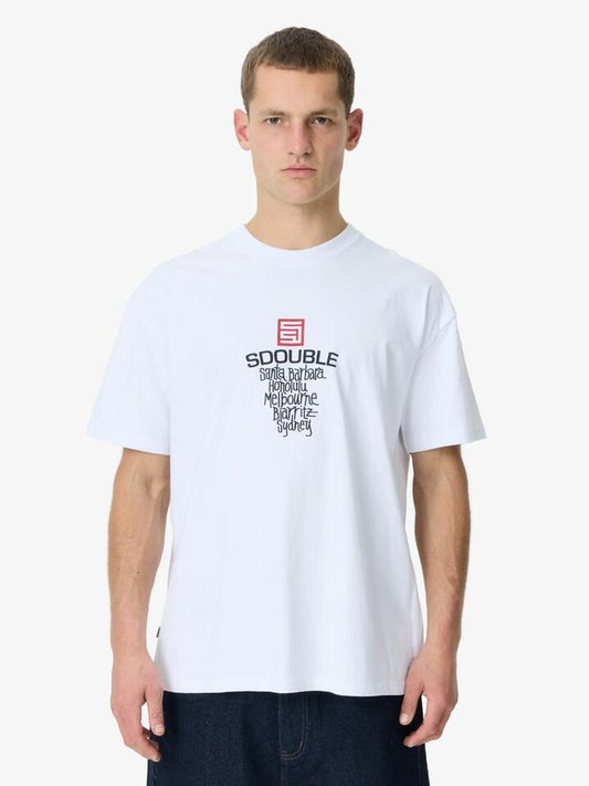 Image of a model wearing Shorts. Productname: S-Double Cities Short Sleeve Tee in White colour by brand - S-Double