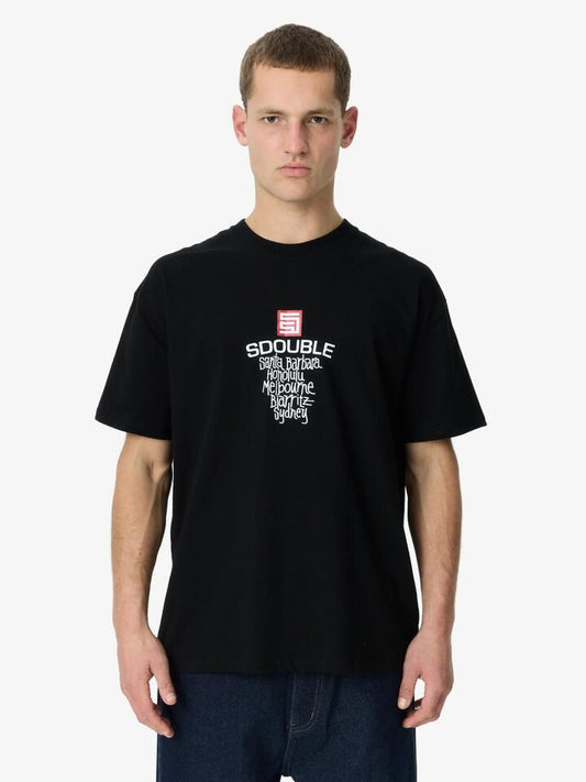 Image of a model wearing Shorts. Productname: S-Double Cities Short Sleeve Tee in Black colour by brand - S-Double