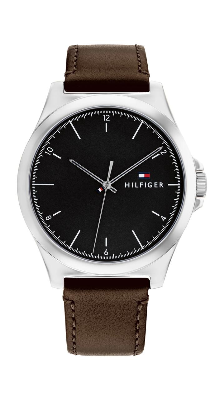 Image of Watches. Productname: Tommy Hilfiger Norris Dark Brown Leather Black Dial Men's Watch 1710601 in Watch colour by brand - Tommy Hilfiger