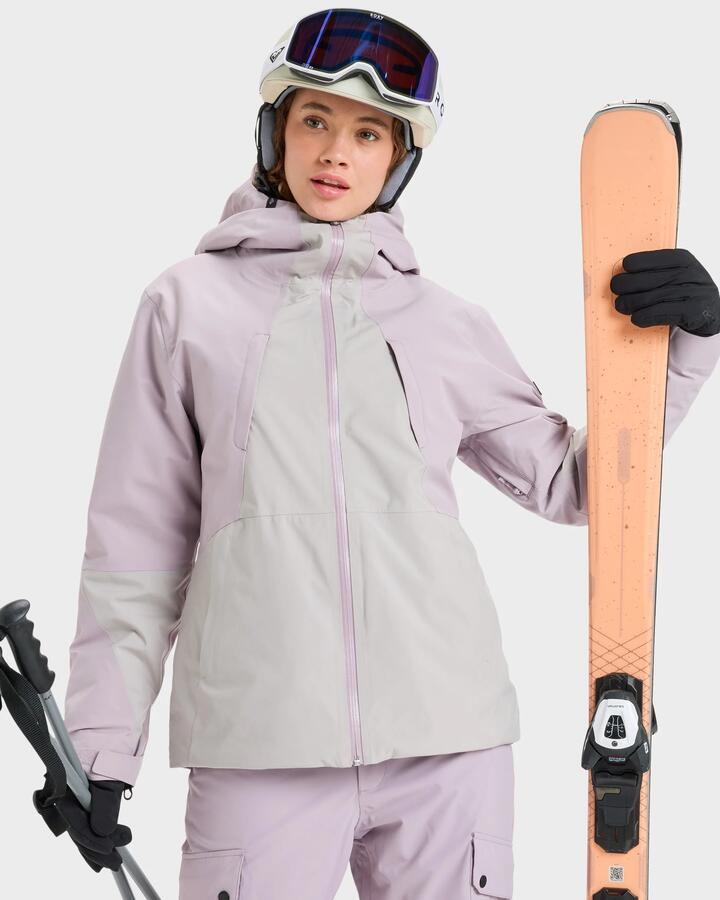 Image of a model wearing Outerwear. Productname: Roxy - Womens Wild Twist Snow Jacket - Nirvana - in Nirvana colour by brand - Roxy