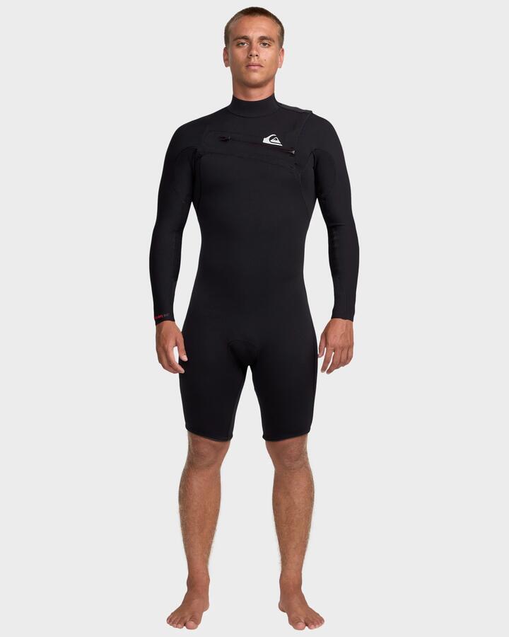 Image of Accessories. Product name - Quiksilver Mens 2/2Mm Highline Chest Zip Springsuit Black in Black colour by brand - Quiksilver