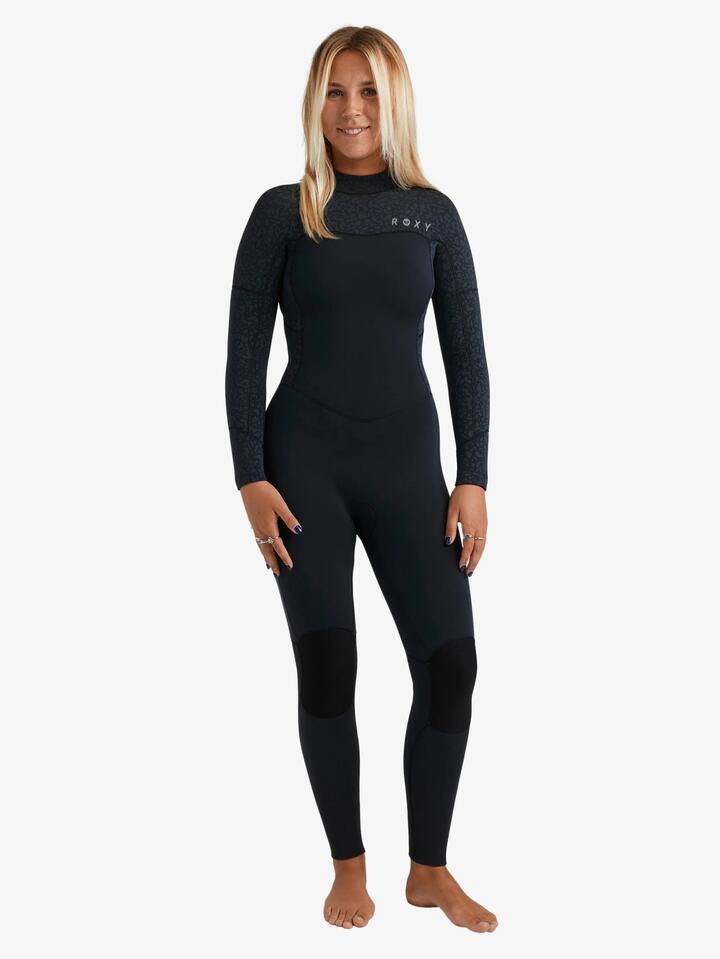 Image of a model wearing Tops. Productname: Roxy Mens 3/2 Mm Swell Natural Back Zip Fullsuit Animal Print - in Animal Print colour by brand - Roxy