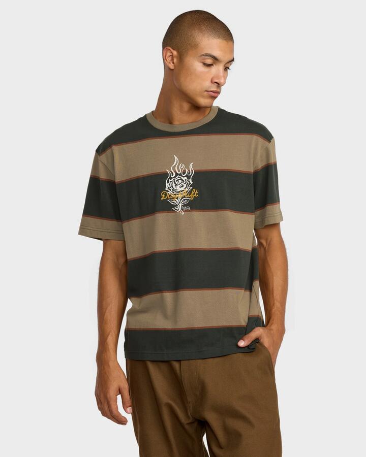 Image of T-Shirts. Product name - RVCA Mens Ksl Stripe T-Shirt Mushroom in Mushroom colour by brand - RVCA