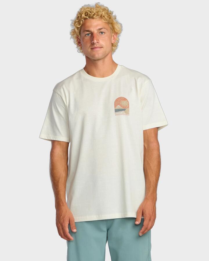 Image of a model wearing Tops. Productname: Billabong - Mens Coastal Range Adiv T-Shirt - Off White - in Off White colour by brand - Billabong