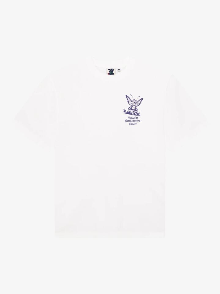 Image of a model wearing Tops. Productname: Deus 24 HR Tee in Vintage White colour by brand - Deus