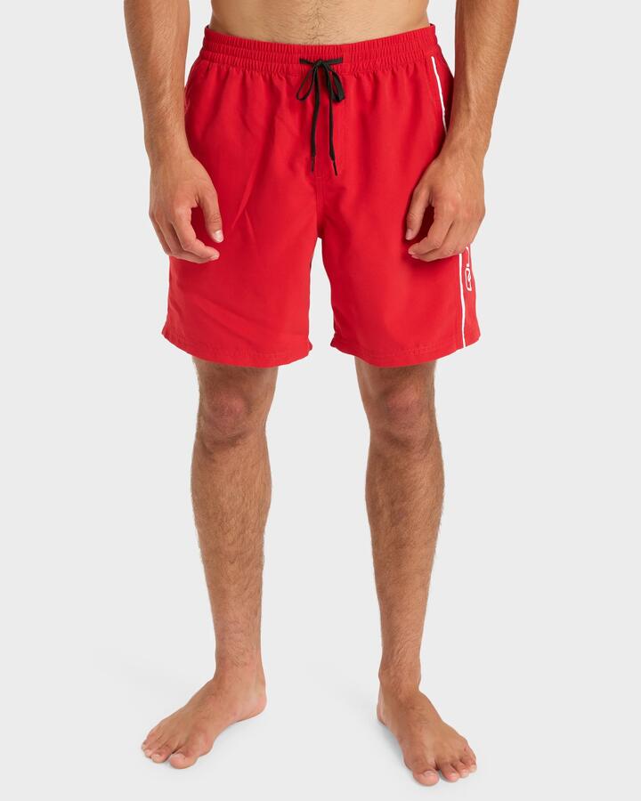 Image of a model wearing Shorts. Product name - Quiksilver Mens Everyday Volley 17" Swim Shorts Salsa in Salsa colour by brand - Quiksilver