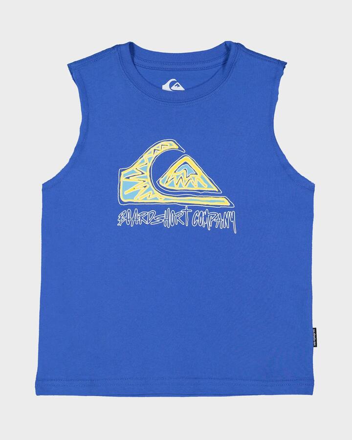 Image of a model wearing Tops. Product name - Quiksilver Boys 2-7 Black Mamba Muscle Shirt Nebulas Blue in Nebulas Blue colour by brand - Quiksilver