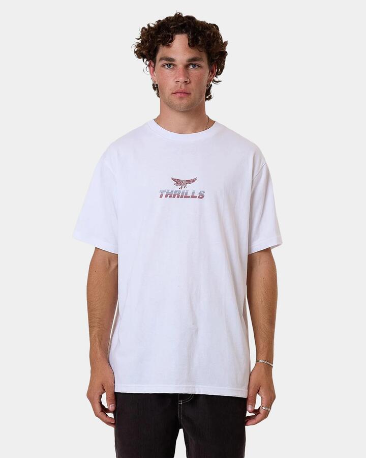 Image of a model wearing Tops. Productname: Thrills Mens Paradise Before Anarchy T-Shirt White - in White colour by brand - Thrills