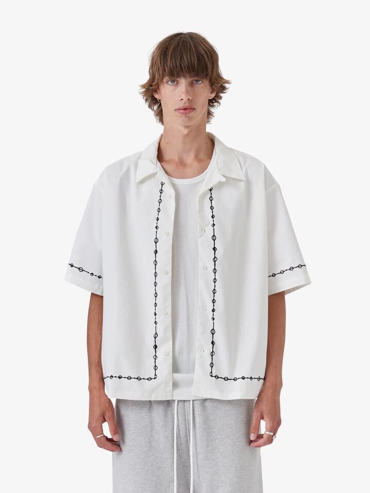 Image of a model wearing Tops. Productname: Barney Cools Ns Shirt in White colour by brand - Barney Cools