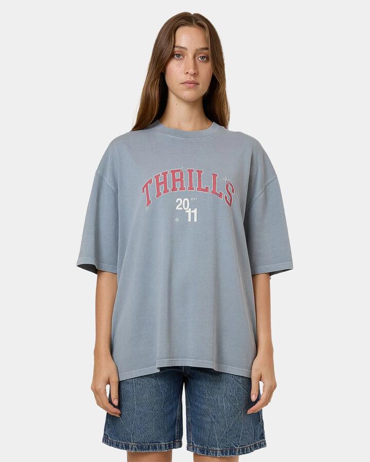 Image of T-Shirts. Product name - Thrills Womens Stadium Oversized T-Shirt Grey in Grey colour by brand - Thrills