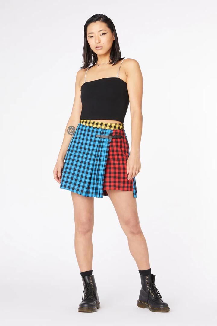 Image of a model wearing Skirts. Productname: Festive Gingham Cotton Skort in Multi colour by brand - Dangerfield