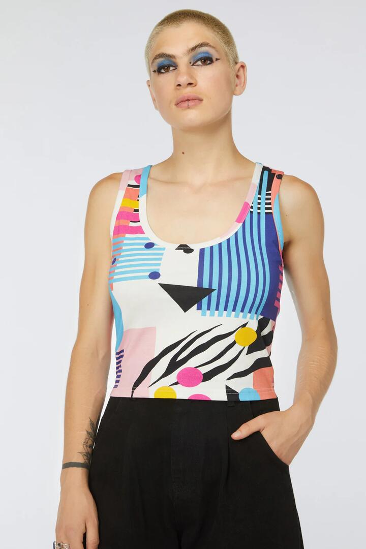 Image of a model wearing Tops. Productname: Sinking Cropped Top in Multi colour by brand - Dangerfield