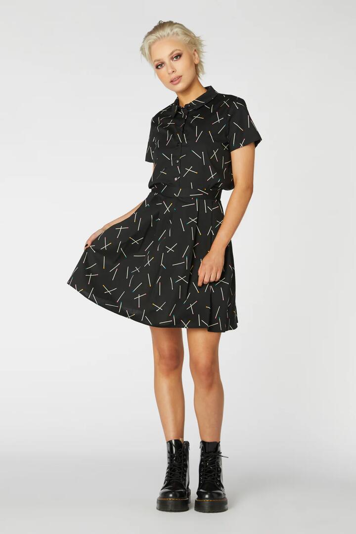 Image of a model wearing Skirts. Productname: Matches Skirt in Black colour by brand - Revival